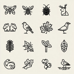 Simple black and white line art of Nature icons