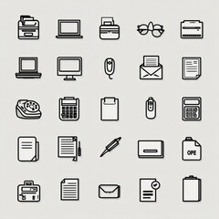 Simple black and white line art of Office icons