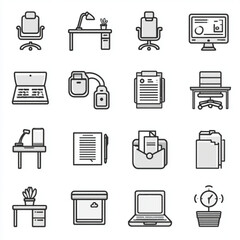 Simple black and white line art of Office icons