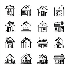 Simple black and white line art of Real Estate icons
