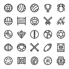 Simple black and white line art of Volleyball Icons