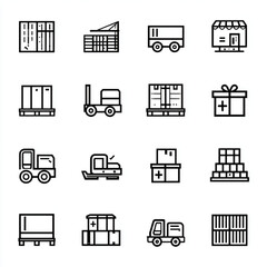 Simple black and white line art of Warehouse Icons