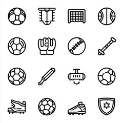 Simple black and white line art of Soccer Icons