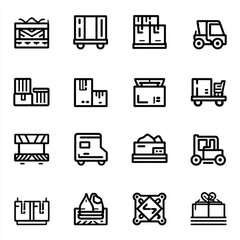 Simple black and white line art of Warehouse Icons