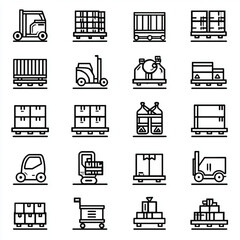 Simple black and white line art of Warehouse Icons