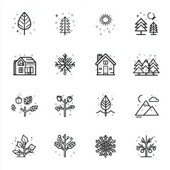 Simple black and white line art of Winter Icons