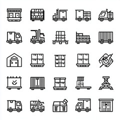Simple black and white line art of Warehouse Icons