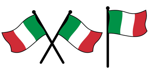 Flag of Italy Waving on Pole Vector Illustration EPS with Crossed and Upright Styles Isolated on White for Banner Poster National Theme Design