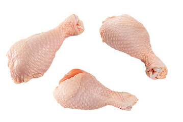 Set of Raw chicken leg isolated on white background