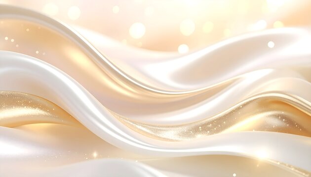 Ethereal creamy gold and pearl iridescent abstract texture with soft sparkles and light refraction.