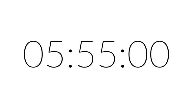 Modern countdown timer from 6 minute to 5 minute on white background suitable for presentations, productivity, educational content, and more
