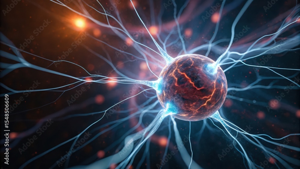 Poster radiant energy concept with merging nuclei and dynamic light effects