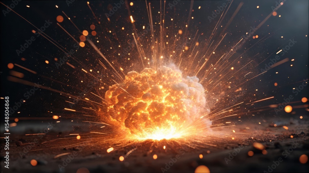 Poster micro fusion explosion concept with glowing sparks and particles