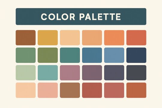 Color palette chart with coordinated hues Visual table of trendy shades Vector illustration for color harmony