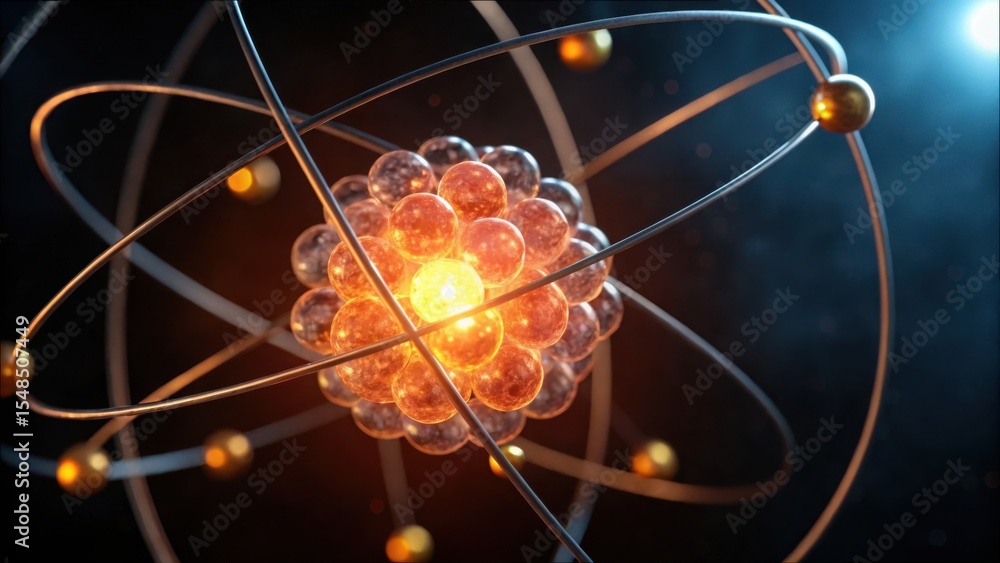 Aufkleber Atomic Core Simulation with Glowing Elements in 3D Visualization