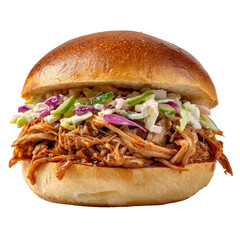 Pulled pork sandwich isolated on transparent background