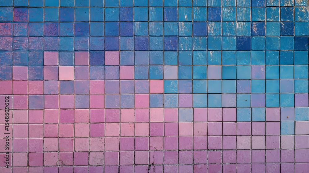 Aufkleber pink blue tile mosaic wall texture background pastel color gradient square tiles seamless pattern de