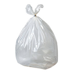 A large white plastic trash bag isolated on black