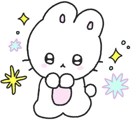 토끼 캐릭터와 별 이모티콘 손그림 일러스트 © titi.drawing