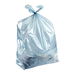 Light Blue Plastic Trash Bag Isolated on Black Background,