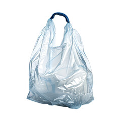 Translucent plastic bag with blue handle isolated on black background
