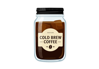 Cold brew coffee in a mason jar with ice and a black lid