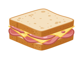Isometric sandwich with bread ham and cheese slices stacked flat illustrative style