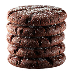 Delicious chocolate cookies stack with sugar powder topping  isolated on transparent background