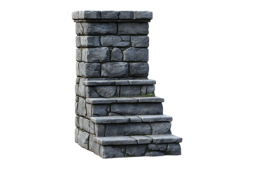 High stone trapeze tower on a pedestal of step isolated on a transparent background