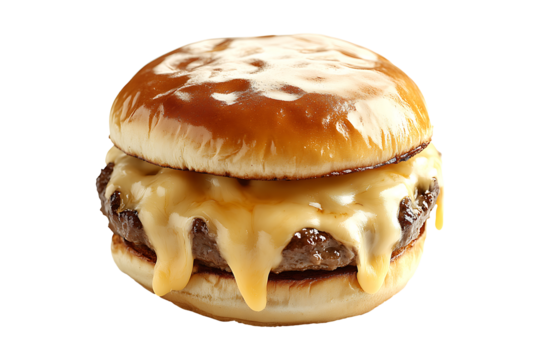 hamburger with melted cheese isolated on a transparent background - Powered by Adobe
