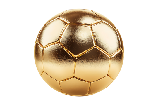 Golden soccer ball isolated on a transparent background