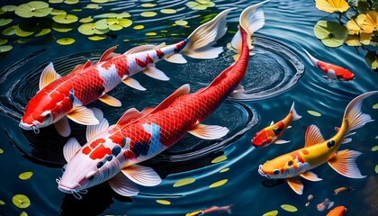 koi fish swimming in clear water, top-down view, soft ripples”_ 