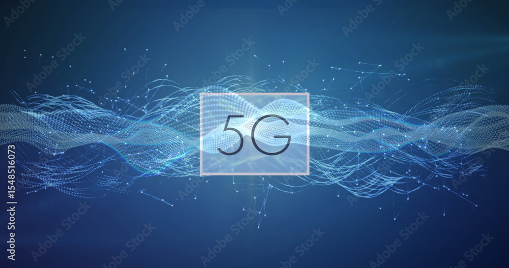 Poster displaying centered transparent rectangle highlighting 5g text in network display, with waveforms