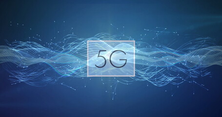 Displaying centered transparent rectangle highlighting 5G text in network display, with waveforms