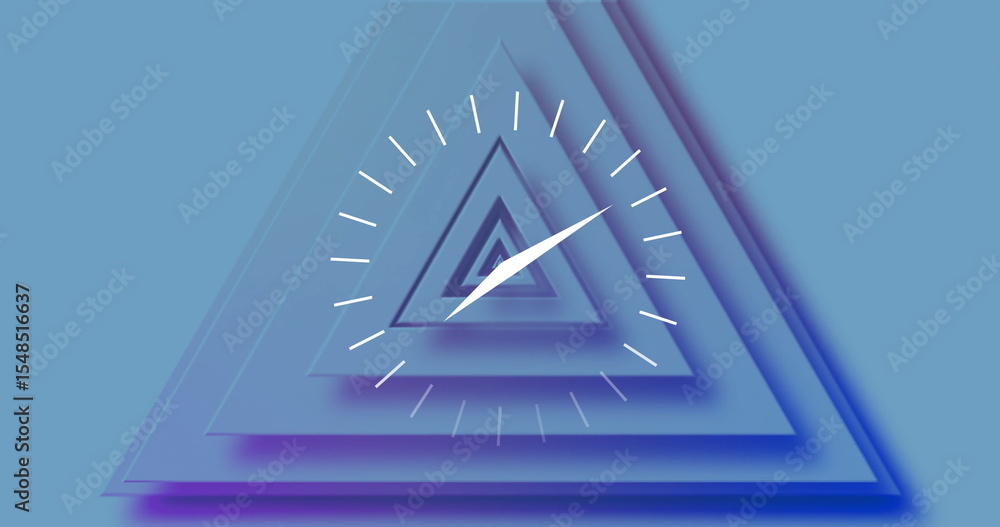 Poster displaying concentric triangles receding in digital art with circular white tick marks and pointer
