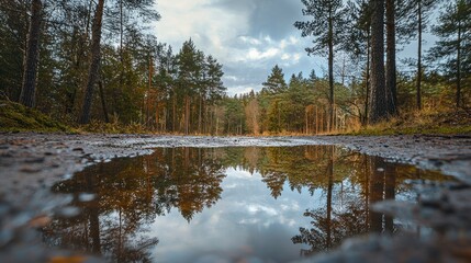 Forest puddle reflection