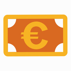 Simple Flat Vector Illustration of a Euro Banknote Depicting European Currency and Finance in Orange and Yellow Colors Isolated on White Background Representing Economic Transactions