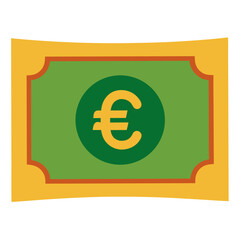 Stylized Euro Banknote Illustration with Green Background and Gold Euro Symbol Representing European Currency and Financial Transactions in a Simple and Modern Design
