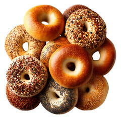 Fresh bagels assortment breakfast baked goods bakery shop food  isolated on transparent background