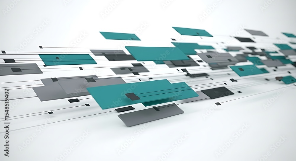 Poster abstract data flow visualization with geometric shapes on a white background