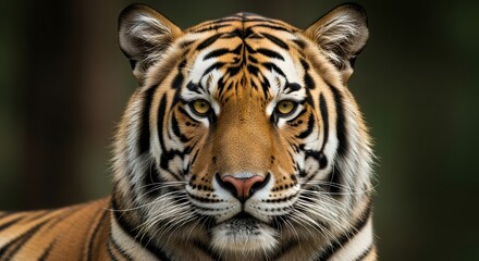 Fototapeta premium Striking Orange Tiger Gazing Straightforward in Forest Background