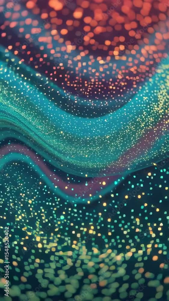 Poster colorful waves blend together, creating a captivating visual display with shimmering sparkles reveal