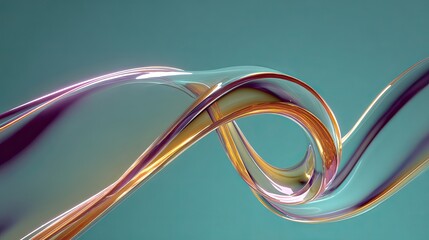 Abstract Golden Glass Swirls Elegant Design Modern Background Teal Artistic Fluid Flowing Lines Luxury Shiny Texture Smooth Wave 3D Render Illustration Digital Art Graphic Resource