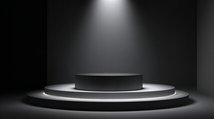 Elegant Dark Grey Product Display Platform Stage Minimalist Modern Studio Background Spotlight Cylindrical Podium Presentation Mockup Showcase Design Template Empty Space 3d base  