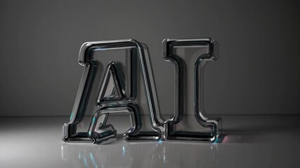 Glowing Cyan Frosted Glass AI Letters in 3D on White - Powered by Adobe