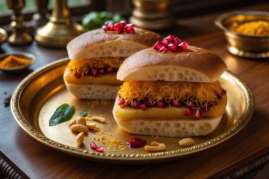 Dabeli - Indian Food Popular Snack That Blends Mashed Potatoes, Tangy Chutneys, and Crunchy Toppings, Offering a Unique Taste Experience Celebrated Across Indian Street Food Scenes