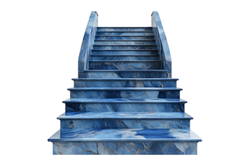 Marble blue staircase with stairs isolated on a transparent background