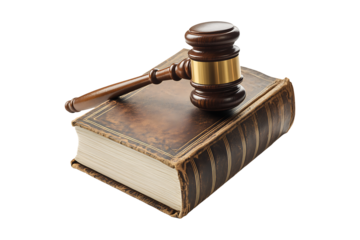 Judge gavel over law book isolated on a transparent background