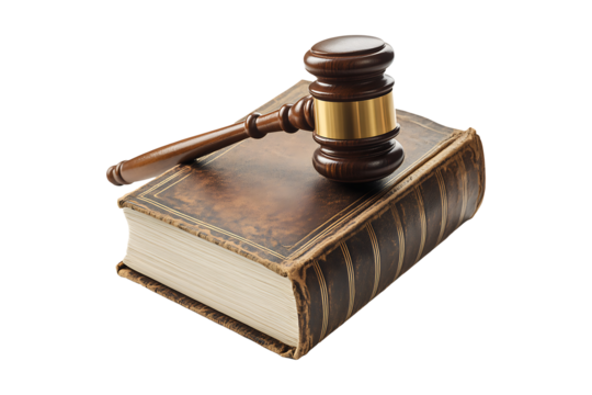 Judge gavel over law book isolated on a transparent background