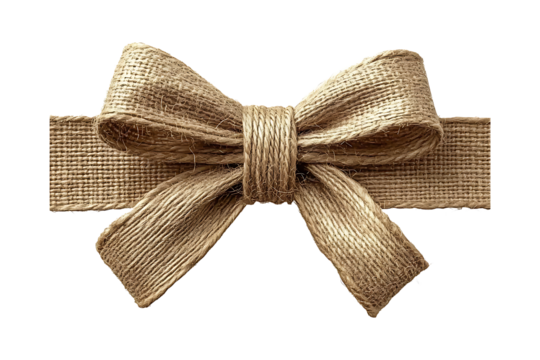 Jute twine string tied in a bow isolated on a transparent background